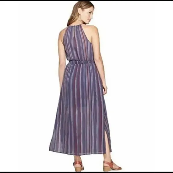 Universal Thread Women Striped Sleeveless Maxi Size Small Navy Blue - Image 3