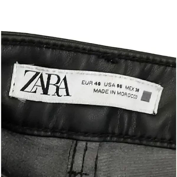 ZARA Faux Leather Pants Black High Waisted Straight Leg SZ 8 #1120 - Image 6