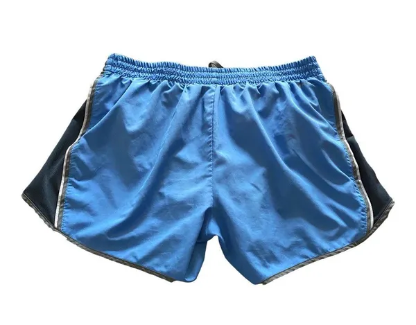 Blue and gray dri fit shorts, elastic waist, inside pocket, excellent condition, size medium Measurements: Waist: side to side 14-17 inches - Image 6