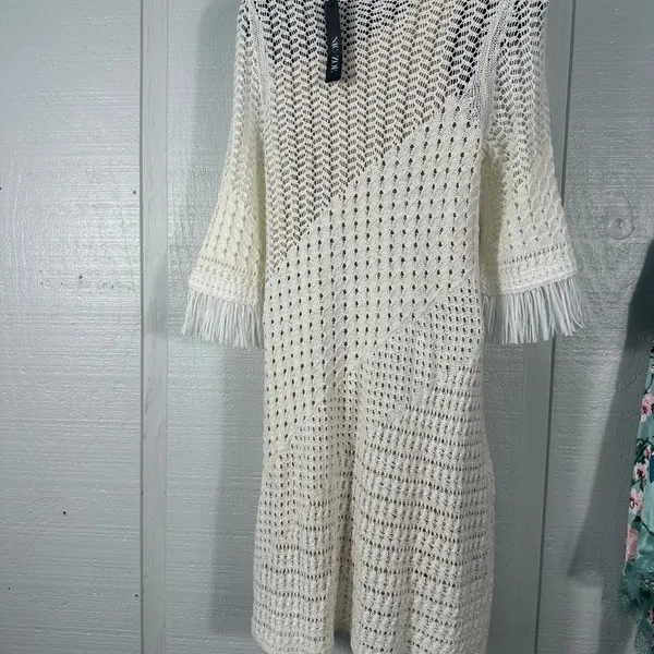 Nic + Zoe Womens Beach Strool Knit Fringe Casual Dress Ivory Size Small NWT - Image 7