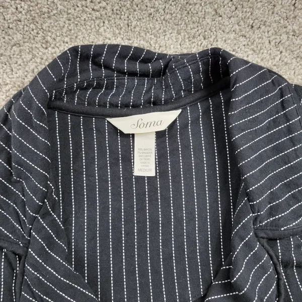 Soma Cool Collection Night Pajama Set S/M Black Stripes Lace Trim Crop Button Up - Image 15