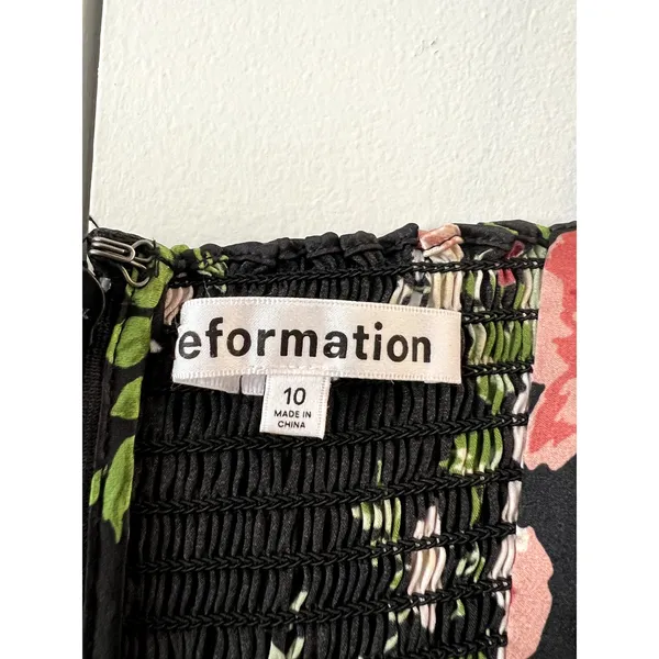 Reformation Frankie Silk Maxi Dress Silk Floral Print Black Pink Size 10 New - Image 3