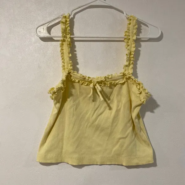 Maeve Anthropologie Size M Yellow Ruffle Ribbed Tank Top Coquette Y2K - Image 3