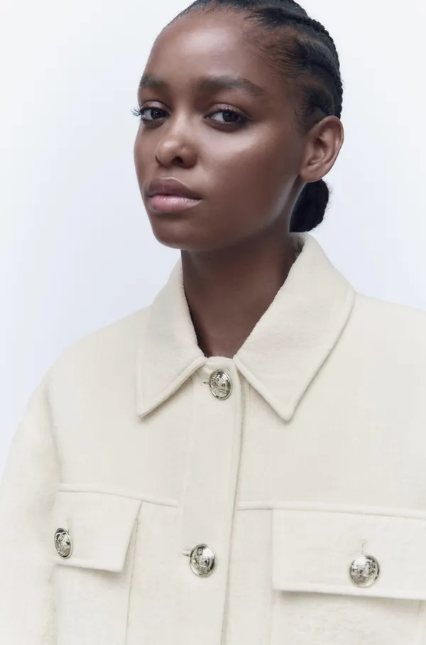 ZARA Cream textured golden button jacket - Image 2