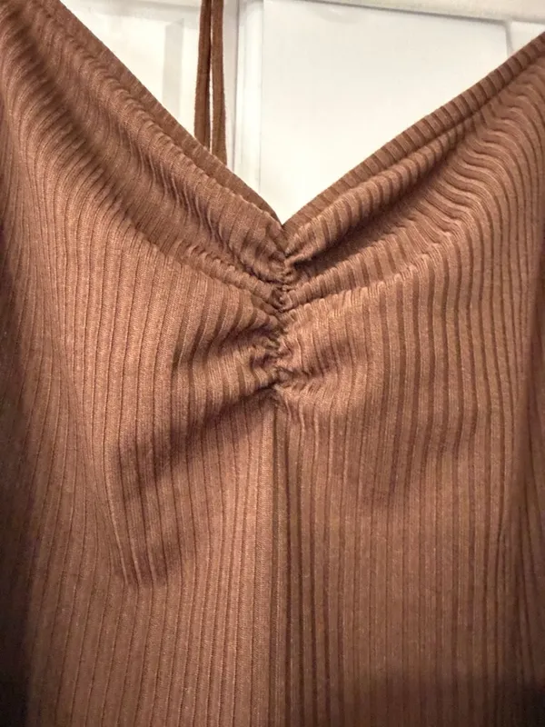 Just Polly Womans Sz Medium Brown Beaded Ribbed Thong Bodysuit Top Retro New - Image 5
