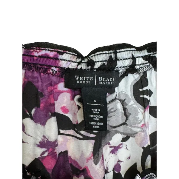WHBM Women's‎ Top Satin Floral V-Neck Tie Chiffon Tie 3/4 Sleeves Purple Small - Image 5