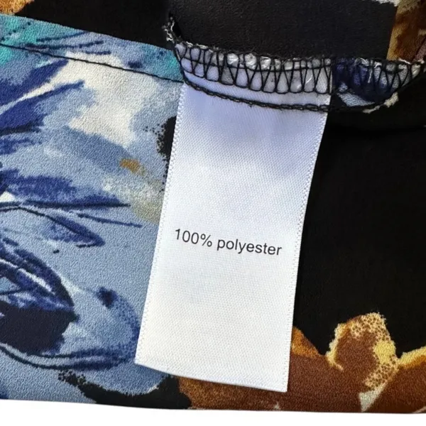 Maurices Womens XL Floral Blouse Black Blue Short Sleeve Zipper Back Top | 0135 - Image 7