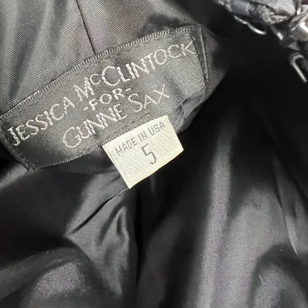 Vintage Gunne Sax Jessica McClintock Black Prom Mini Dress Ribbon Goth Retro Y2K - Image 6
