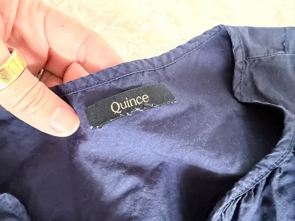 Quince 100% Organic Cotton Tiered Mini Dress in Navy - Image 3