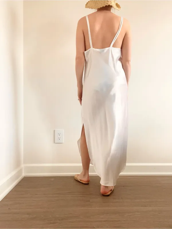 Vintage Cream Lace-Trim Satin Maxi Slip Dress - Image 4