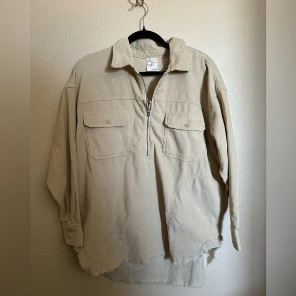 Aerie Corduroy Quarter Zip Shacket Pullover Top Sz small‎ oversized - Image 4