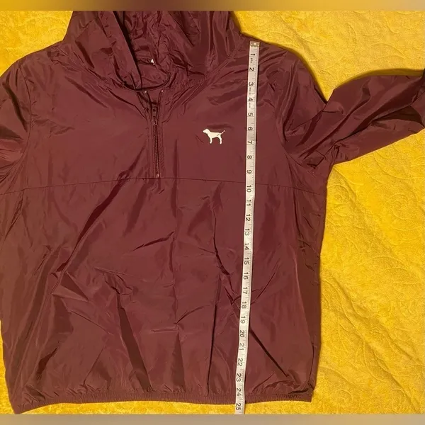 Victoria's Secret PINK Maroon/Burgundy Hooded Pullover Windbreaker Raincoat - Image 11