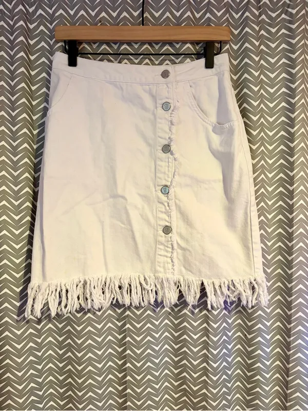 Anthropologie / Pilcro | Denim Fringe Skirt, White, 6P - Image 4