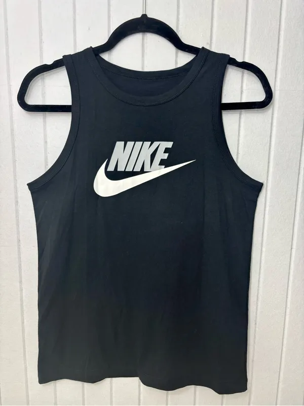 Nike Black Cotton Tank with White Nike Swoosh Size L - Image 3