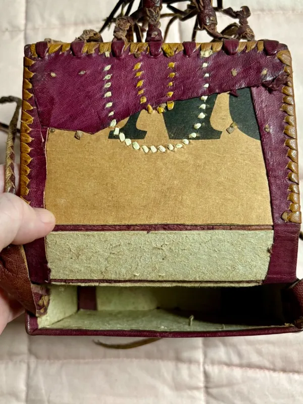 Vtg Handmade Tuareg Leather Fringe Crossbody Bag - African Tribal Boho Festival - Image 4