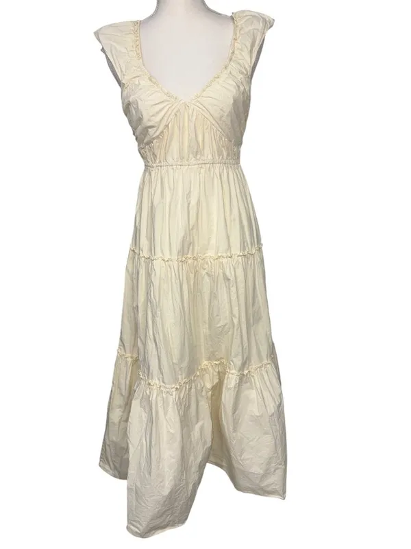 Derek Lam 10 Crosby x RTR Tiered V-Neck Dress in Butter yellow 4 Womens - Image 4