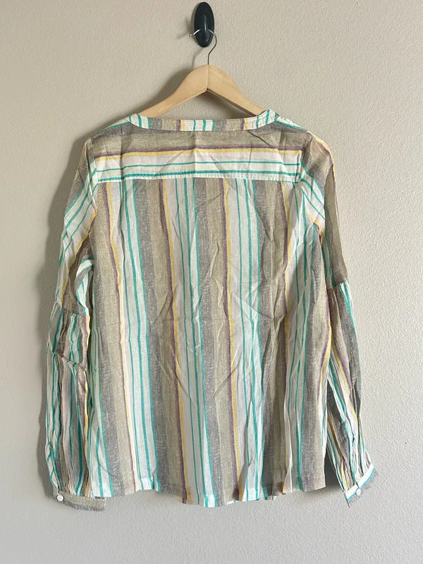 Free People Striped Cotton Button-Front Women's Top Large - Image 2
