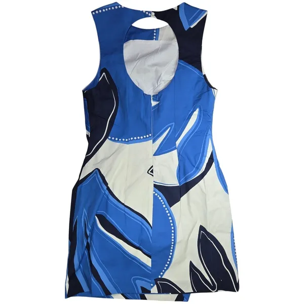 MON RENN Twilight Palms Mini Dress Blue‎ White Abstract Cutout Back Size S NWT - Image 4