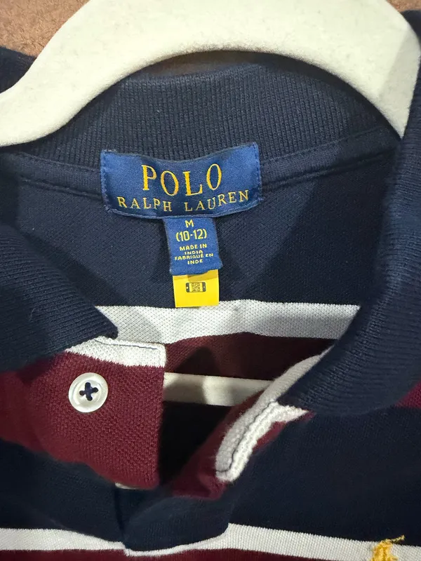 Polo Ralph Lauren kids polo shirt blue/ burgundy stripes M 10/12 - Image 2