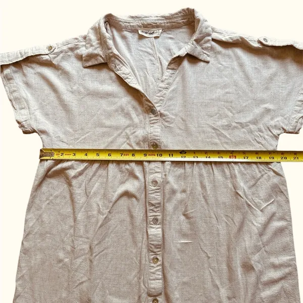 Tan Smocked Linen Blend Maxi Sundress - Image 8