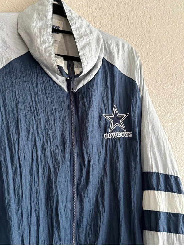 Vintage Locker Line Dallas Cowboys Windbreaker Jacket Navy White L NFL - Image 7