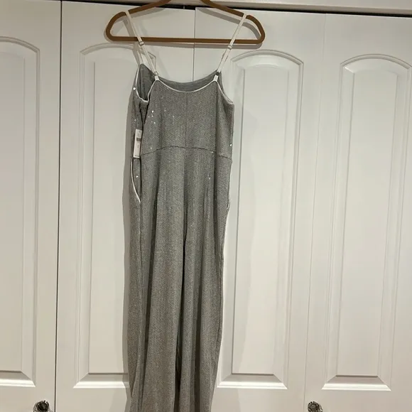 NWT ANTHROPOLOGIE‎ Claudette Sequin T-Shirt Knit Romper Jumpsuit Silver 0 - Image 5