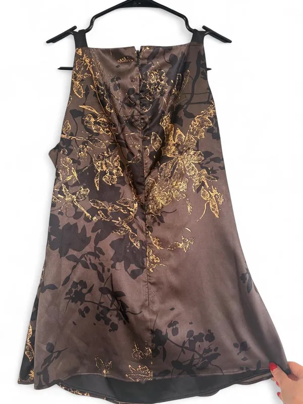 T Tahari Metallic Gold Floral Satin Halter Top - Size S - Image 3