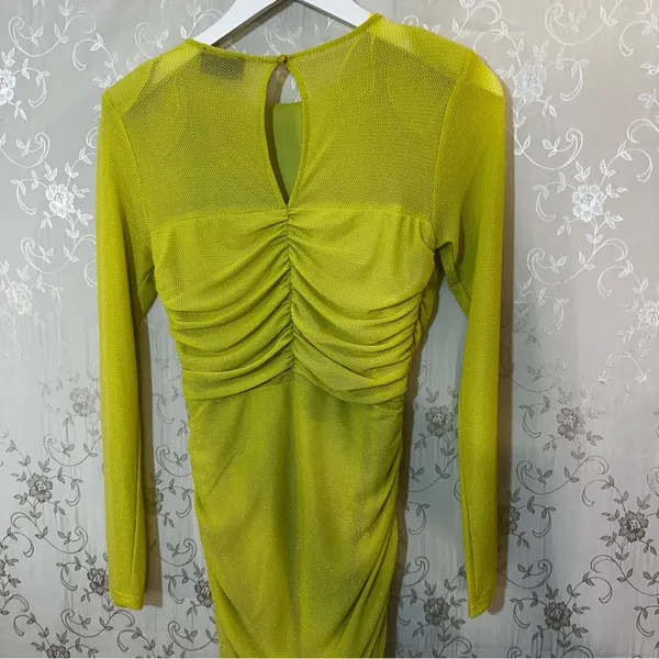 Vici Runched Lime Glitter Bodycon Maxi Long Sleeve Dress SMALL - Image 10