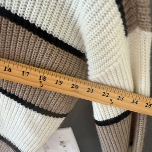 SheIn Preppy Womens Striped Mock‎ Neck Chunky Knit Sweater Beige Cream Black Size M - Image 6