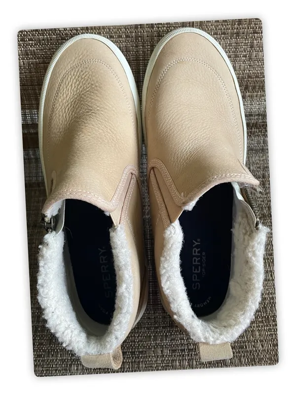 Sperry Women’s Leather Sherpa Lined Zip Ankle Boots Beige Size 8 - Image 2