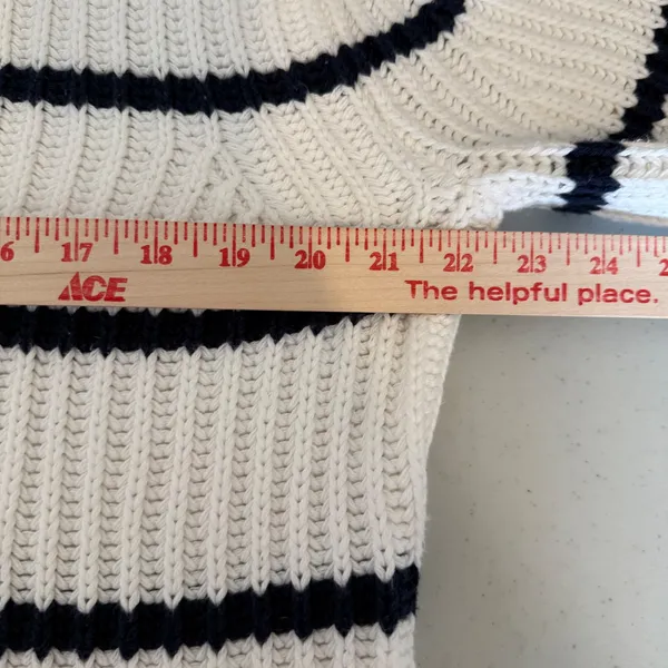 J.Crew Women 100% Cotton Sweater S White Blue Striped Cropped Pullover Nauica - Image 4