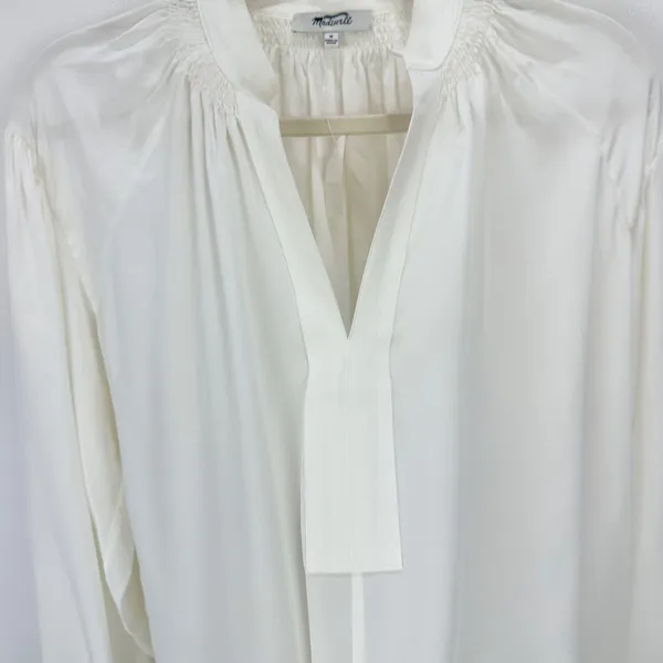 Madewell Shirred Long Sleeve Top Blouse Silk Lightweight Winter White Medium NWT - Image 9