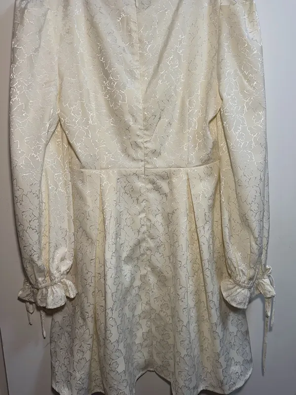Lulus Elegant Adoration Cream Floral Jacquard Long Sleeve Mini Dress – Small NWT - Image 12