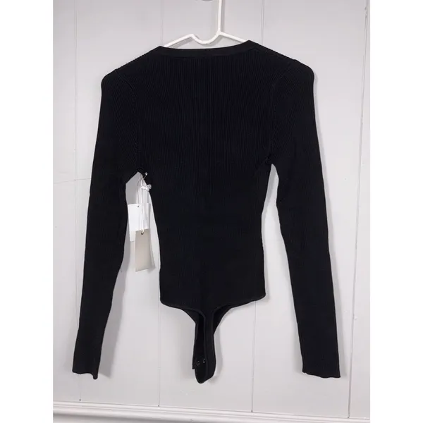 NWT Good American Black Henley Button-down Ribbed Bodysuit Size 1/Small Preppy - Image 3
