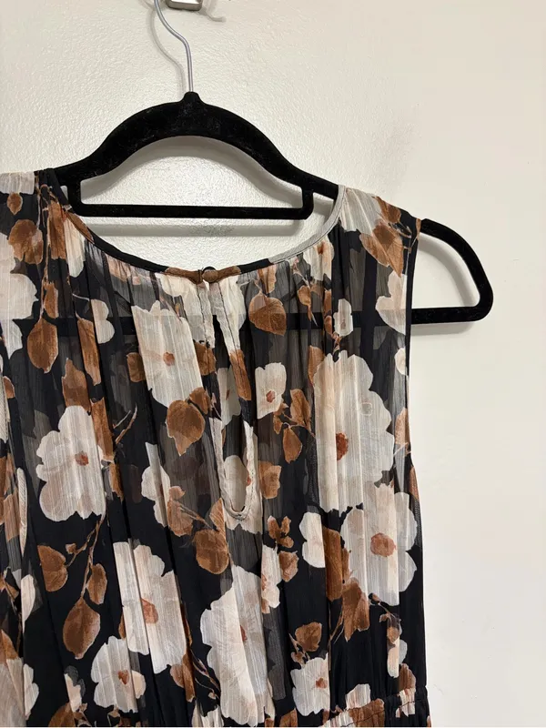 Abercrombie Black and Brown Fall Floral Sleeveless Midi Dress - Size S - Image 7