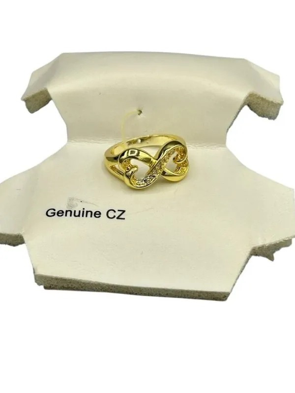 Gold Tone CZ Interlocking Heart Ring Size 6.25 New on Card - Image 3