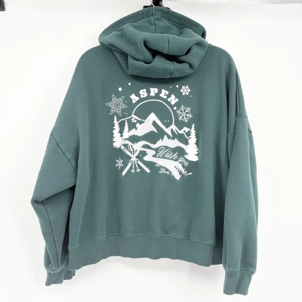 PINK Victorias Secret Womens Love Aspen Graphic Ski‎ Zip Up Hoodie Size XL Teal - Image 7