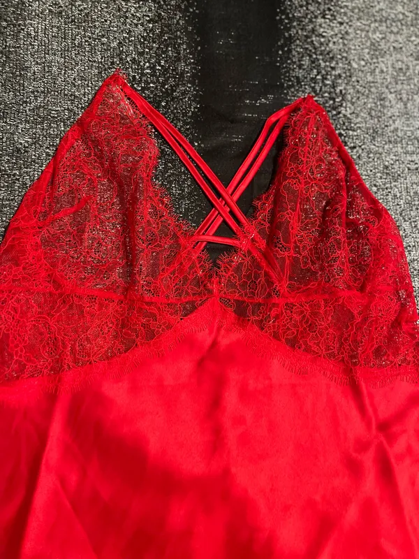 Womens XL Victoria's Secret red lace satin chemise negligee nightie - Image 3