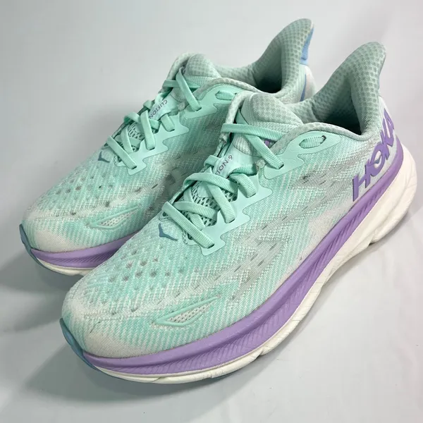 HOKA ONE ONE Clifton 9 Wide Running Shoes Women 9D Sunlit Ocean Lilac Mist - Image 3