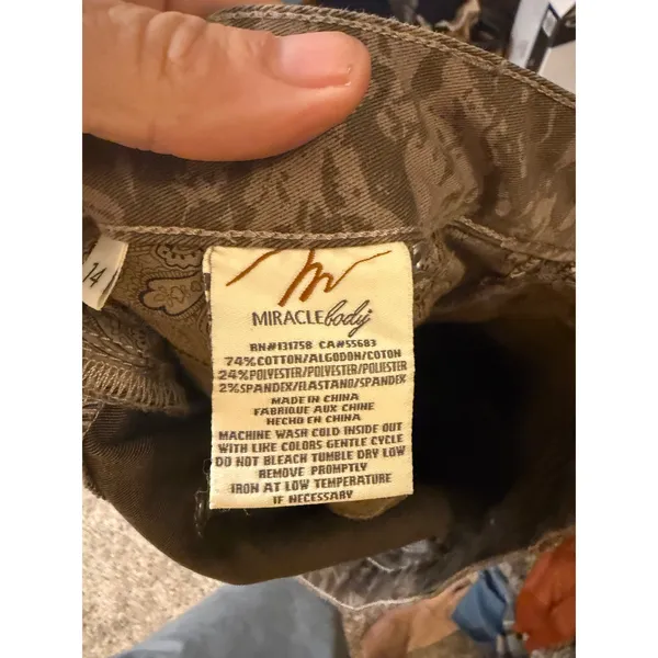 Miraclebody Women Brown Abstract Print Straight Leg Stretch Jeans Size 14 Camo - Image 6