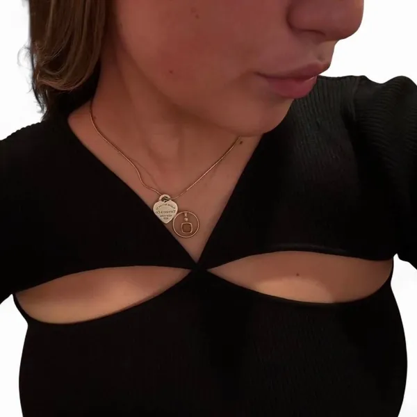 Line and Dot Black Cut Out Long Sleeve Top - Image 2