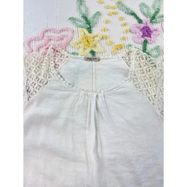 Alessia Pacini White 100% Linen Lace Sleeve Blouse Made in Italy Size M‎ - Image 7