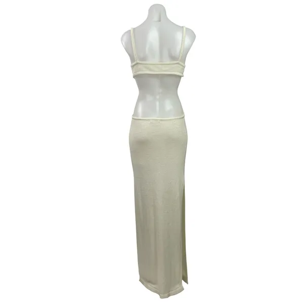 12th Tribe Women's Cream Sleeveless Knit Twisted Knot Slit Cutouts Maxi Dress S - Image 3
