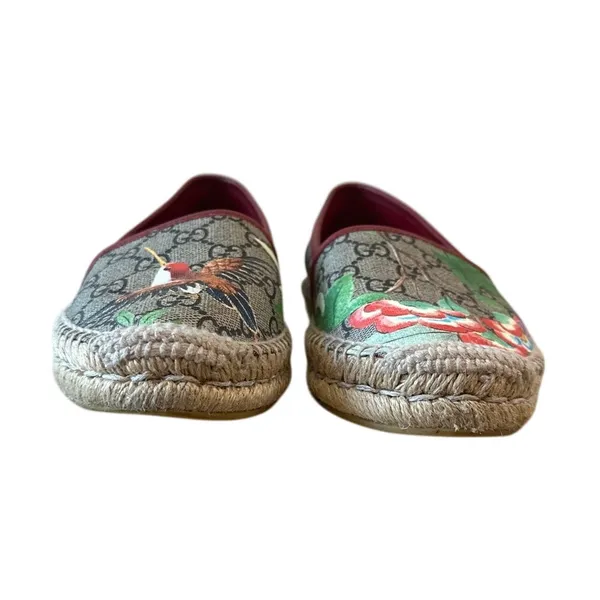 Gucci Tian GG Supreme Espadrille Flats Floral‎ Bird Print 37 - Image 2