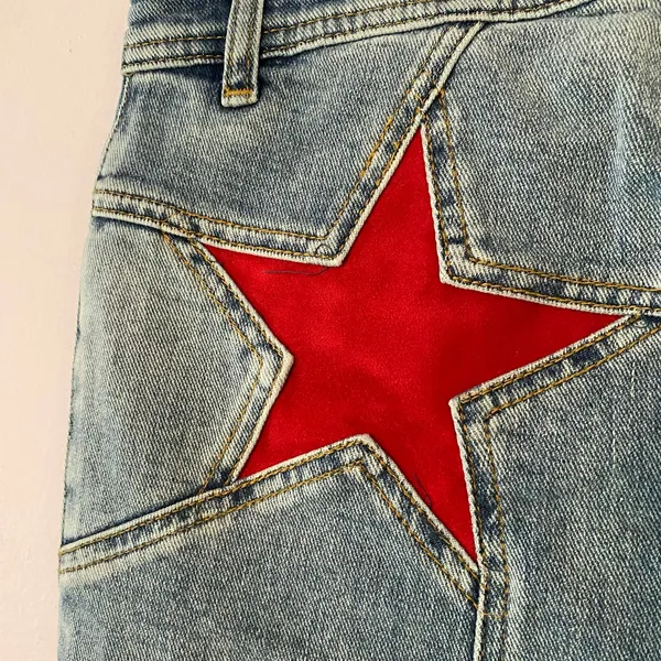 We The Free Firecracker Flare Jeans Light Wash High Rise Red Stars Retro size 30 - Image 7
