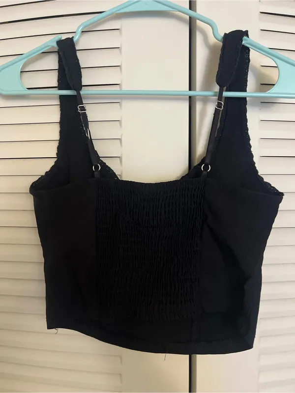 wild fable Black Lace-Trim Tie-Front crop top - Image 3