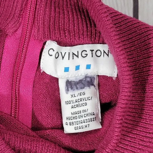 Covington Women's Burgundy Mock Neck 1/4 Zip Long Sleeve Sweater‎ XL Acrylic - Image 5