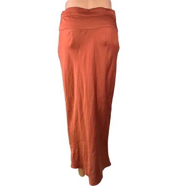 Free People Rust Orange Silk Satin Zipper Straight A-Line Maxi Slip Skirt Size 6 - Image 3