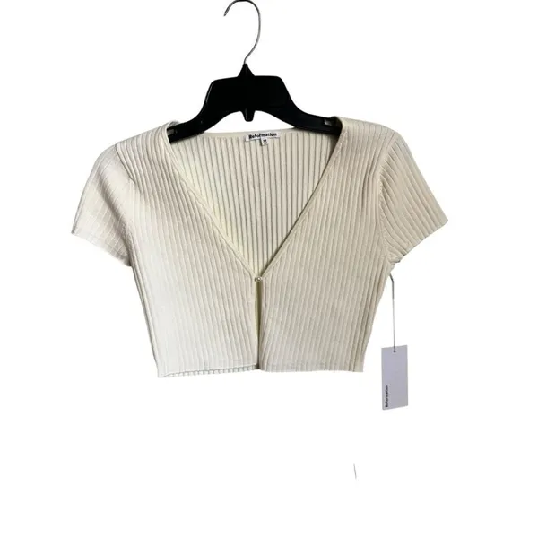 Reformation Anny Cotton Short Sleeve Cardigan Gossamer XS NWT - Image 2