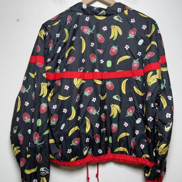 Nike Women Woven Jacket Mediun Black‎ Fruit Banana Strawberry Windbreaker - Image 9